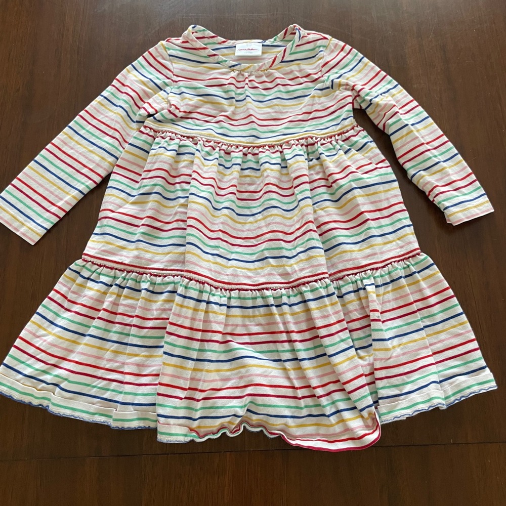 Hanna Andersson Tiered Dress Girls 110 5 Multi Rainbow Stripe Long Sleeve Scandi
